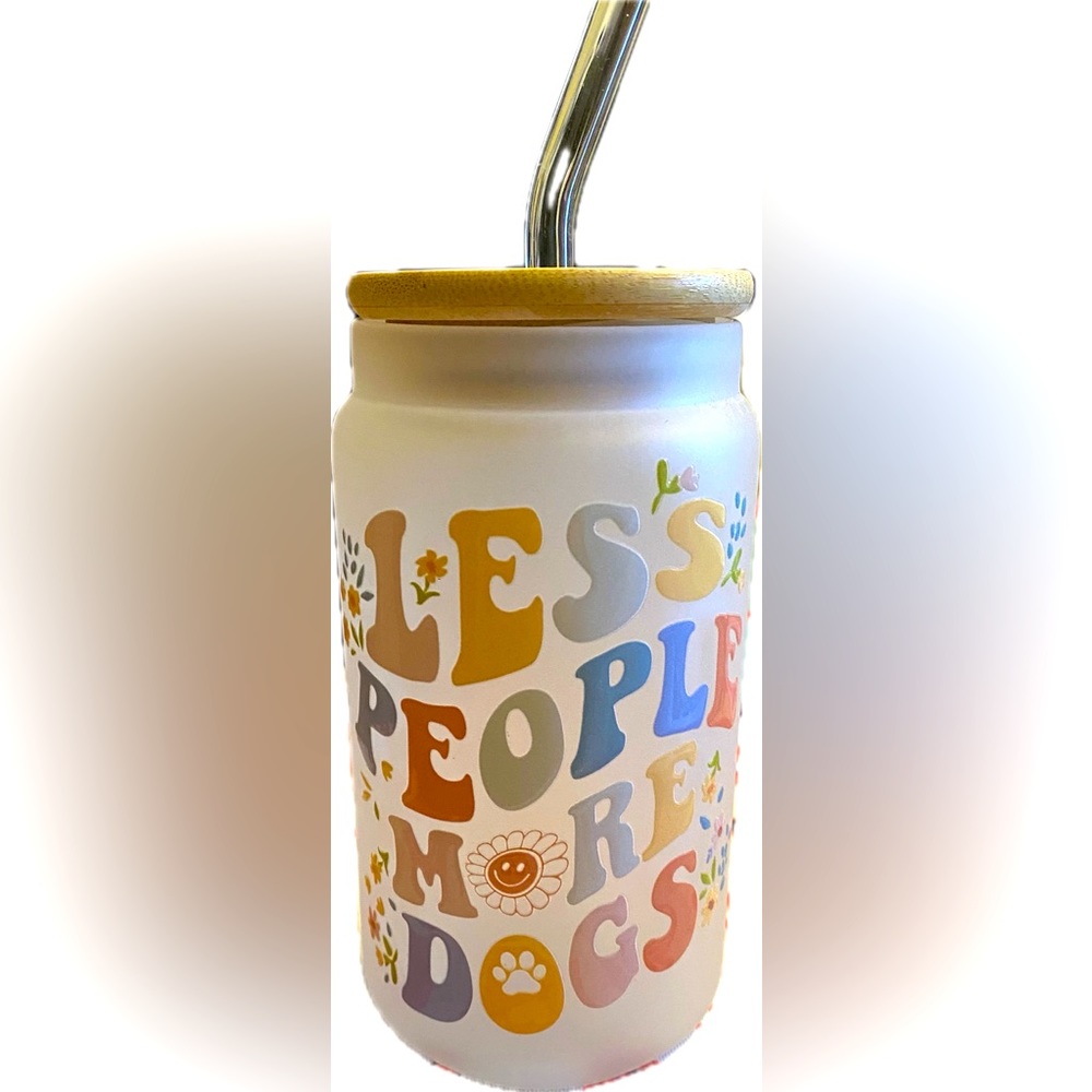 12oz frosted Libby glass with glass straw